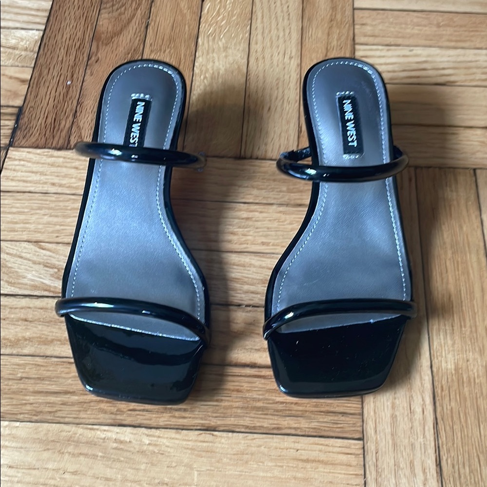 Nine West Black Patent Kitten Heel Sandals